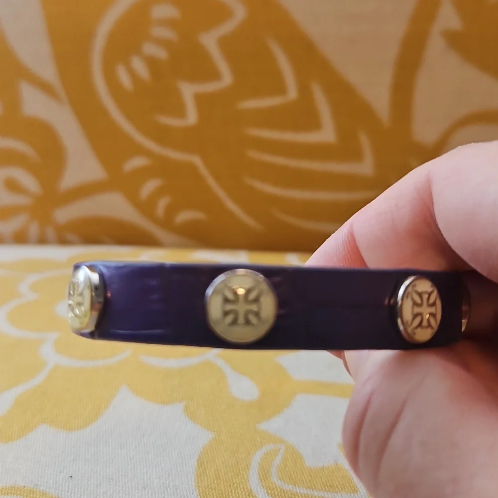 Rustic Cuff Leather Stud Bracelet Purple Gold Adjustable